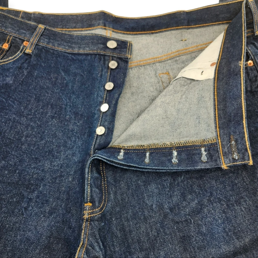 Levis 501 Dark Blue 100% Cotton Button Fly Denim Jeans 48 X 30 - Picture 2 of 9